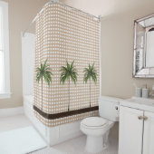 Gingham Check | bruine streep | Drie palmbomen Douchegordijn (In situ)