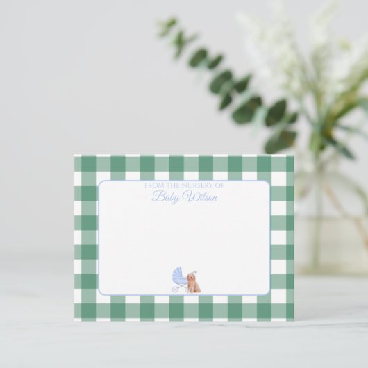 Gingham Check Hond Boy Baby Shower Bedankbrief Briefkaart (Staand voorkant)