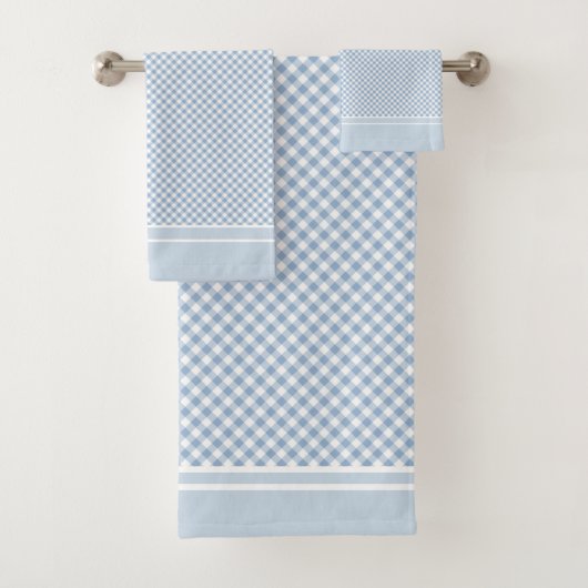 Gingham Check Licht Blauw Wit land Bad Handdoek (Insitu)