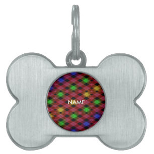 Gingham Check Multicolored Pattern Huisdieren Naamplaatje