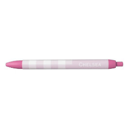 Gingham Check Pale Pink Custom Name Zwarte Inkt Pen