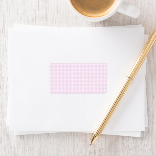 Gingham check patroon. Bleek roze en wit. Etiket (Insitu)