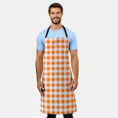 Gingham Check Pattern Oranje Schort (Gedragen)