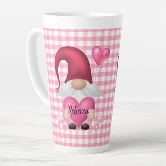 Gingham Check Pattern Personalized Gnome Mok (Linkerhoek)