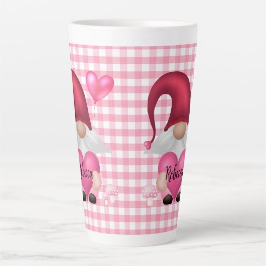 Gingham Check Pattern Personalized Gnome Mok (Voorkant)