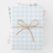 Gingham Check Pattern Plaid Lichtblauw Roze Grijs Inpakpapier Vel (In situ)