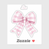 Gingham Check Pink Bow met naam Vinyl Sticker (Vel)