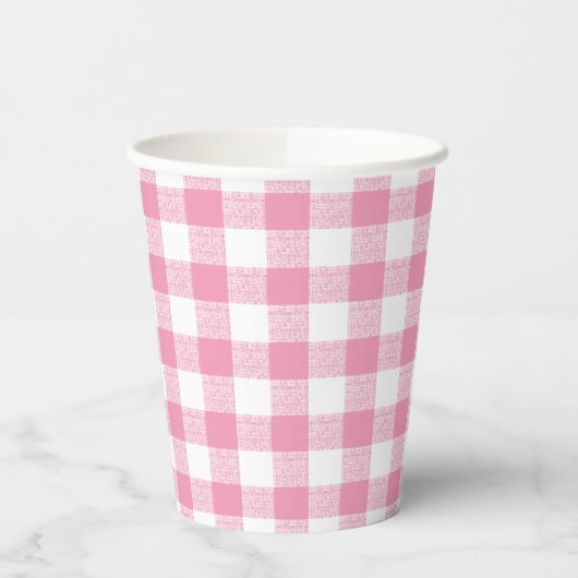 Gingham Check Pink Paper Cup Papieren Bekers (Links)