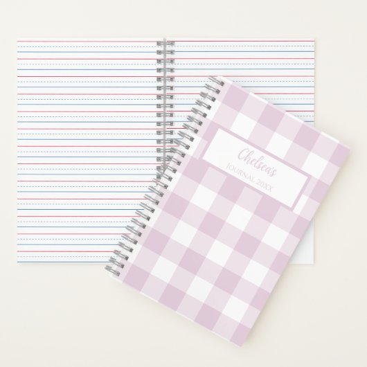 Gingham Check Pink Personalized Journal Notebook Notitieboek (Binnen)