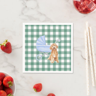 Gingham Check Puppy Golden doodl Baby Shower Napki Servet