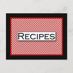 Gingham Check Red Black White Recipcard Briefkaart