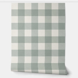Gingham checkt plaid light sage groen groot behang
