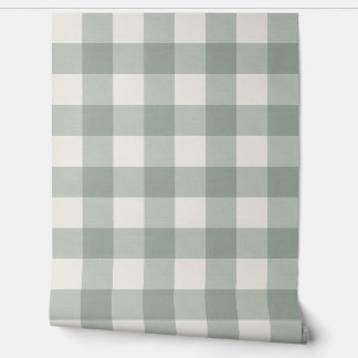 Gingham checkt plaid light sage groen groot behang