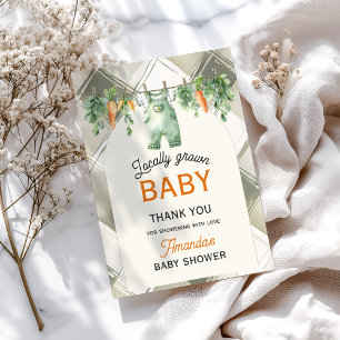 Gingham Clothesline Lokaal geteeld Baby shower Bedankkaart
