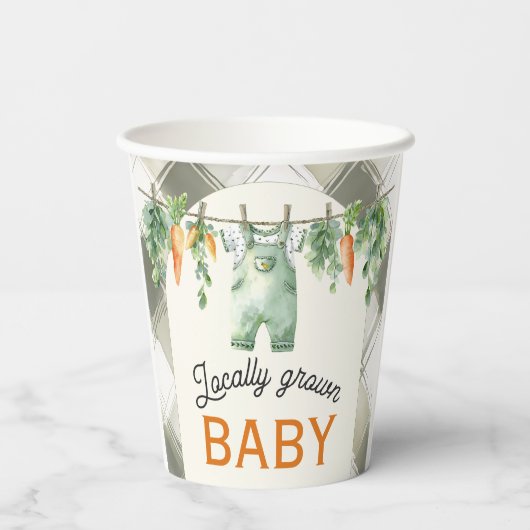 Gingham Clothesline Lokaal geteeld Baby shower Papieren Bekers (Achterkant)