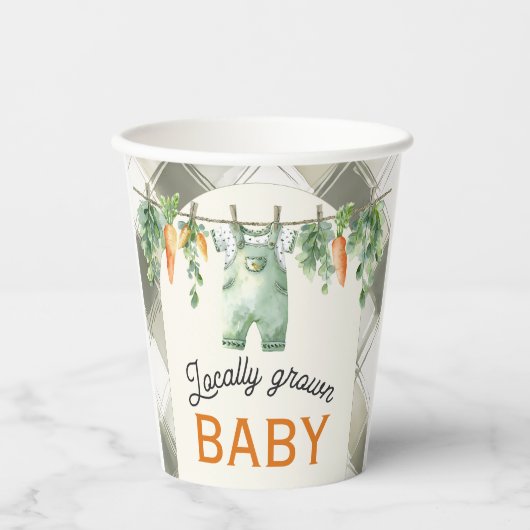 Gingham Clothesline Lokaal geteeld Baby shower Papieren Bekers (Voorkant)