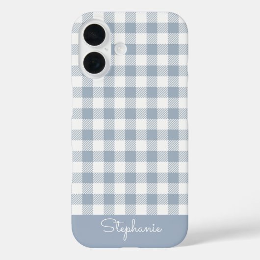 Gingham Coastal Plaid Preppy Check Blue White Name Case-Mate iPhone Case (Achterkant)