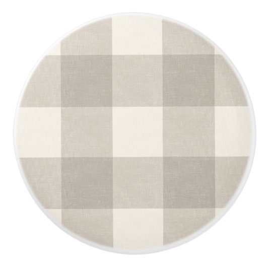 Gingham controleert plaid neutraal beige keramische knop (Voorkant)