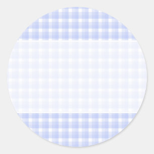 Gingham-controlepatroon. Licht blauw en wit. Ronde Sticker