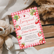 Gingham Coquette Berry Baby Shower Uitnodiging