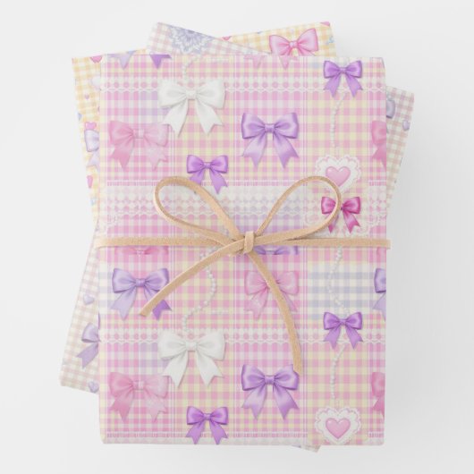 Gingham Coquette Bows Baby shower Meisjes Verjaard Inpakpapier Vel (In situ)