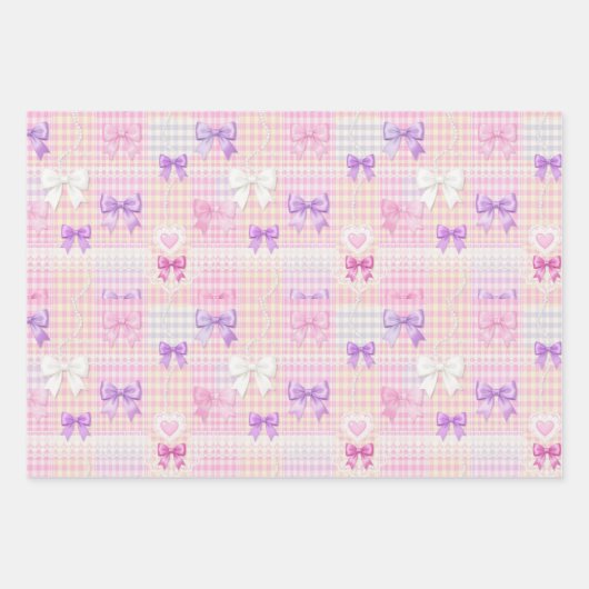Gingham Coquette Bows Baby shower Meisjes Verjaard Inpakpapier Vel (Voorkant)
