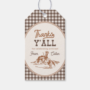 Gingham Cowboy Bedankt Label Cadeaulabel