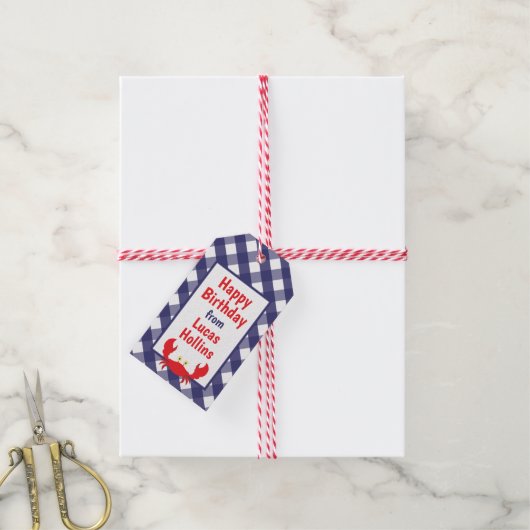 Gingham Crab - Labels met persoonlijke cadeaus Cadeaulabel (Met Touw)