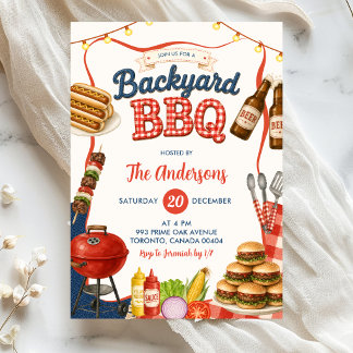 Gingham Denim achtertuin BBQ-feest uitnodiging 