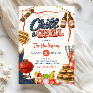 Gingham Denim Chill & Grill BBQ-feest uitnodiging