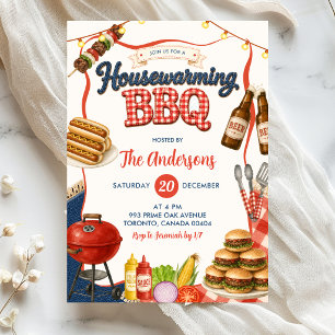 Gingham Denim Housewarming BBQ-feest uitnodiging
