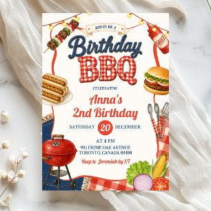 Gingham Denim Kinderverjaardag BBQ-feest Kaart