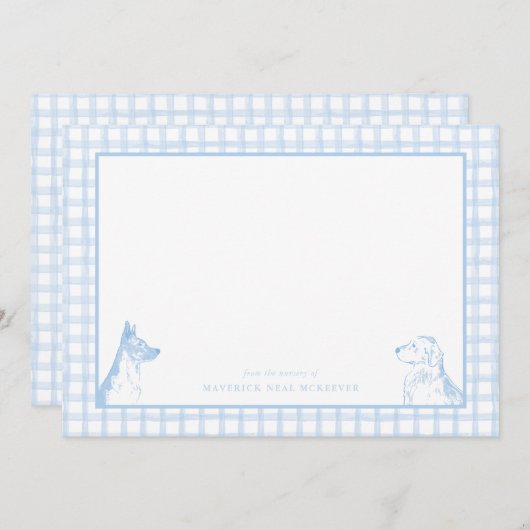 Gingham Dog Baby Boy | Kwekerij van Stationery Bedankkaart (Voorkant / Achterkant)
