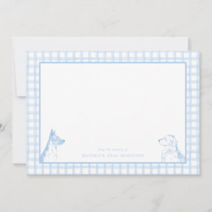Gingham Dog Baby Boy Kwekerij van Stationery Bedankkaart