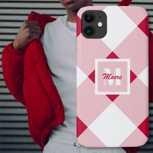 Gingham - Donkerrode en roze Roos kwartsroze telef iPhone 11 Hoesje