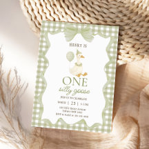 Gingham Eén Domme Gans 1e Verjaardagsuitnodiging