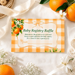 Gingham Een Klein Schattig Oranje Baby Shower Lote Informatiekaartje