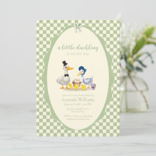 Gingham Eendje Familie Eend Baby Shower Kaart