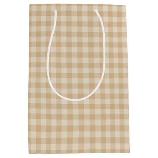 Gingham Elegant Cream Pattern - Gift Bag Medium Cadeauzakje (Voorkant)