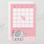 Gingham Elephant Pink Bingo Kaart (Voorkant / Achterkant)