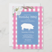 Gingham en Pig Pink Birthday Kaart (Voorkant)