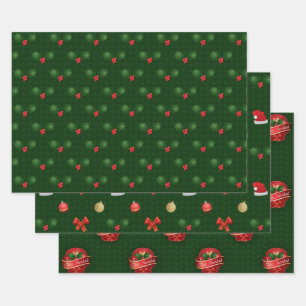 Gingham Feliz Navidad Holly Berries Inpakpapier Vel