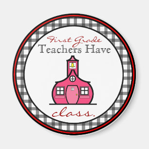 Gingham First Grade Teacher Magnet Magneet