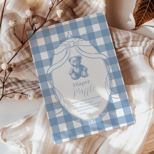 Gingham French Teddy Bear Diapper Raffle Informatiekaartje
