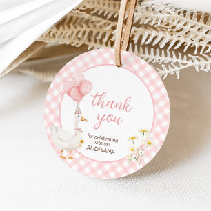Gingham Gekke Goose Verjaardag Party Ronde Bedankjes Labels