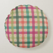 Gingham & geometrisch bloemenpatroon ronde kussen