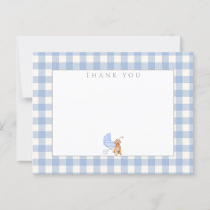 Gingham geruite hond baby shower bedankbriefje briefkaart