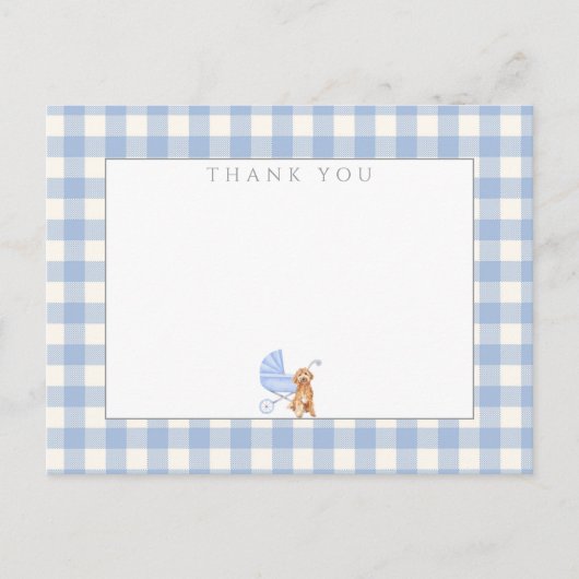 Gingham geruite hond Baby Shower bedankbriefje Briefkaart (Voorkant)
