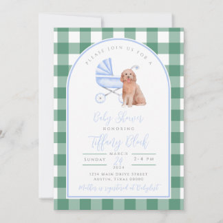 Gingham geruite hond jongen baby shower uitnodigin kaart