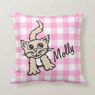 Gingham gevlekt kattenroze en witte worp kussen